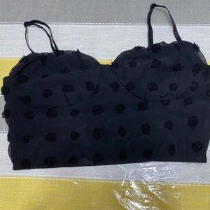 Black Crop Top with Textured Flowers Size M